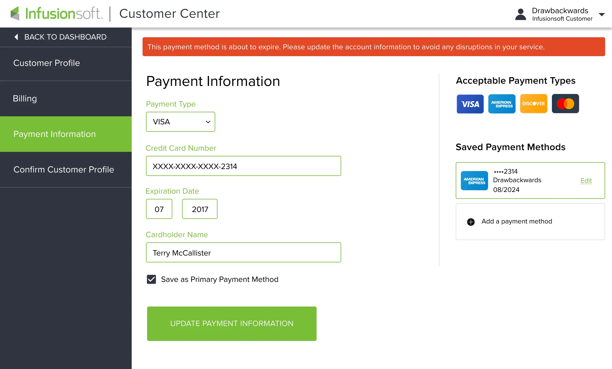 Infusionsoft Payment Update Redesign