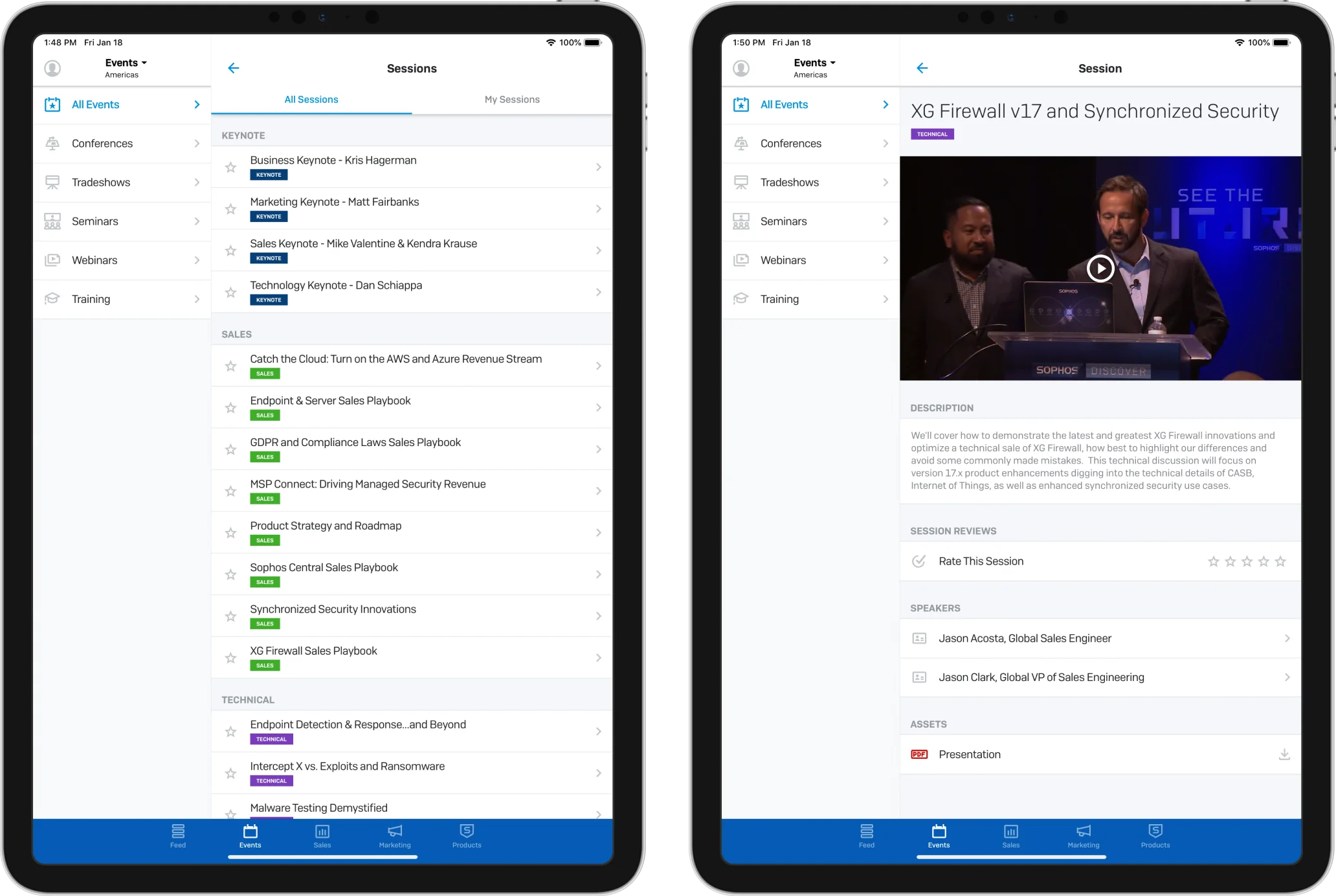 Sophos Sessions Screen